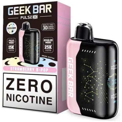 A 18ml Strawberry B-Pop Geek Bar Pulse X 25K Zero Nicotine – Sweet Strawberry Candy Vape by Vape4Less.