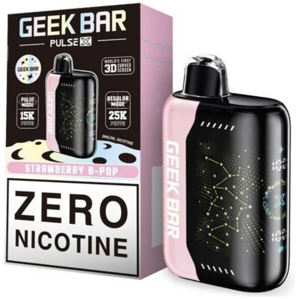 A 18ml Strawberry B-Pop Geek Bar Pulse X 25K Zero Nicotine – Sweet Strawberry Candy Vape by Vape4Less.
