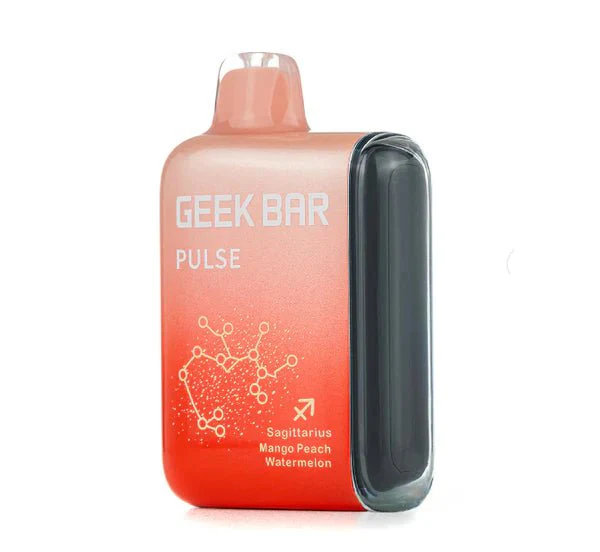 A 16ml Mango Peach Watermelon Geek Bar Pulse combines ripe mango with peach, all balanced by refreshing splash of watermelon —up to 15,000 puffs of fruity delight. by Vape4Less.