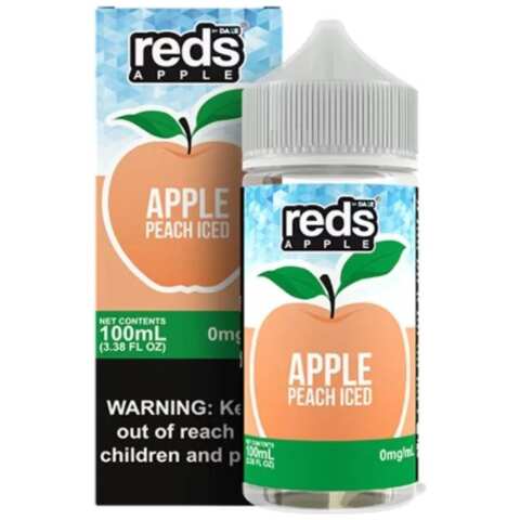 A 100ml bottle of Peach Iced – Apple Reds 100ml bottle by Vape4Less.