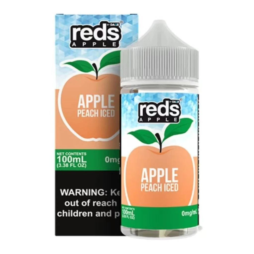 A 100ml bottle of Peach Iced – Apple Reds 100ml bottle by Vape4Less.
