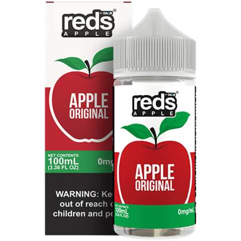 A 100ml bottle of Original Apple Reds 100ml e-liquid bottle by Vape4Less.