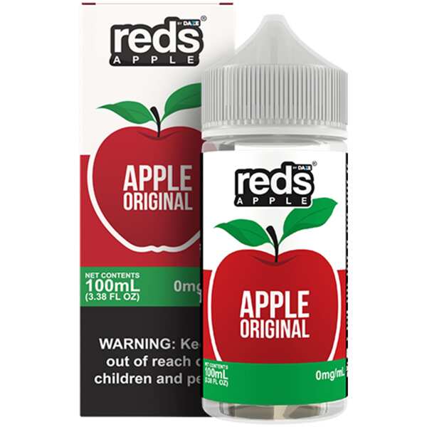 A 100ml bottle of Original Apple Reds 100ml e-liquid bottle by Vape4Less.