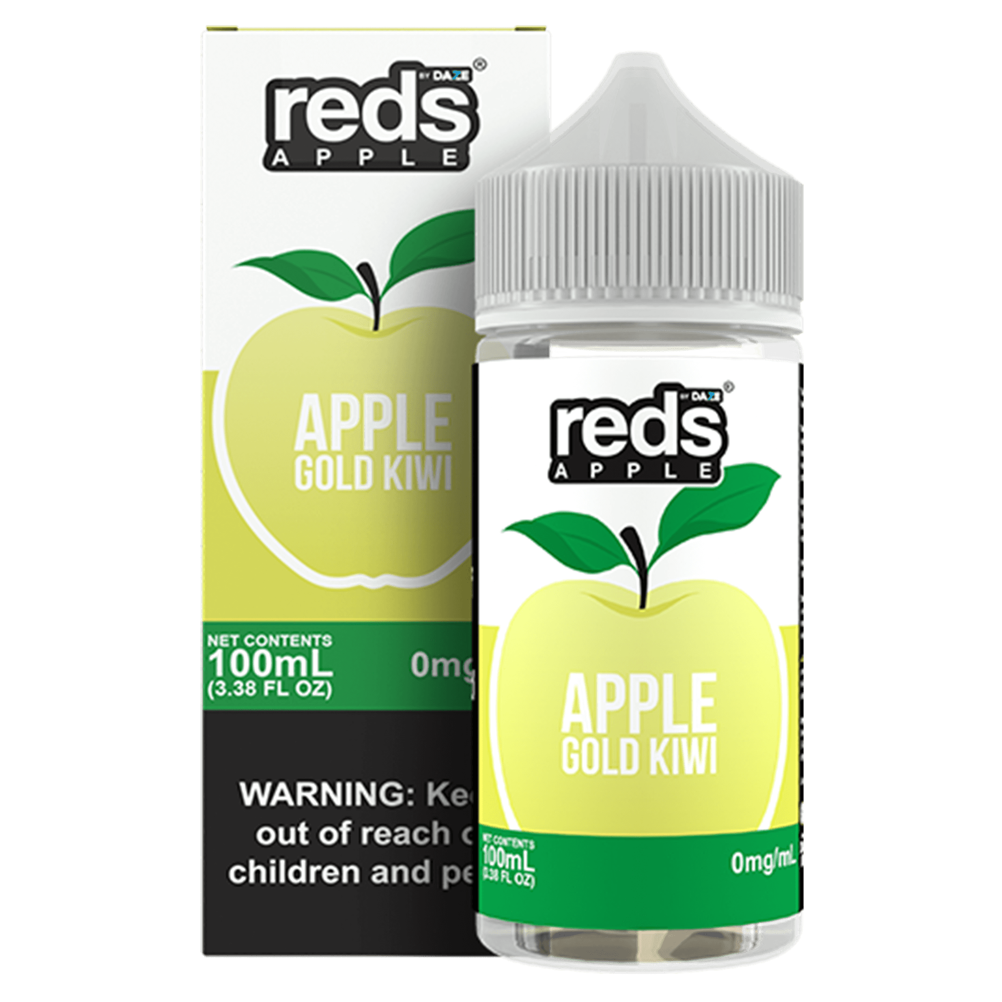 A 100ml bottle of Gold Kiwi Apple Reds 100ml vape juice bottle by Vape4Less.