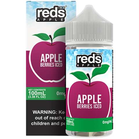 A 100ml bottle of Berries Iced Apple Reds 100ml vape juice bottle by Vape4Less.