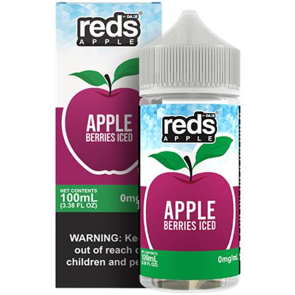 A 100ml bottle of Berries Iced Apple Reds 100ml vape juice bottle by Vape4Less.