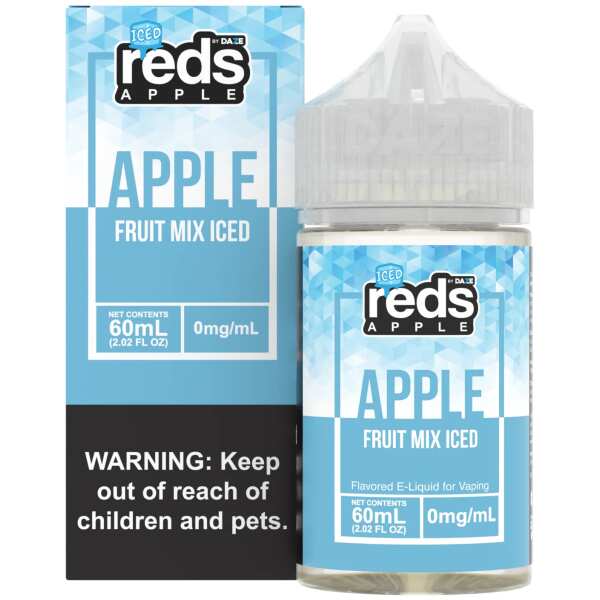 A 60ml bottle of Fruit Mix Iced - Apple Reds 60ml vape juice bottle featuring red apple fruit mix label with icy accents. by Vape4Less.