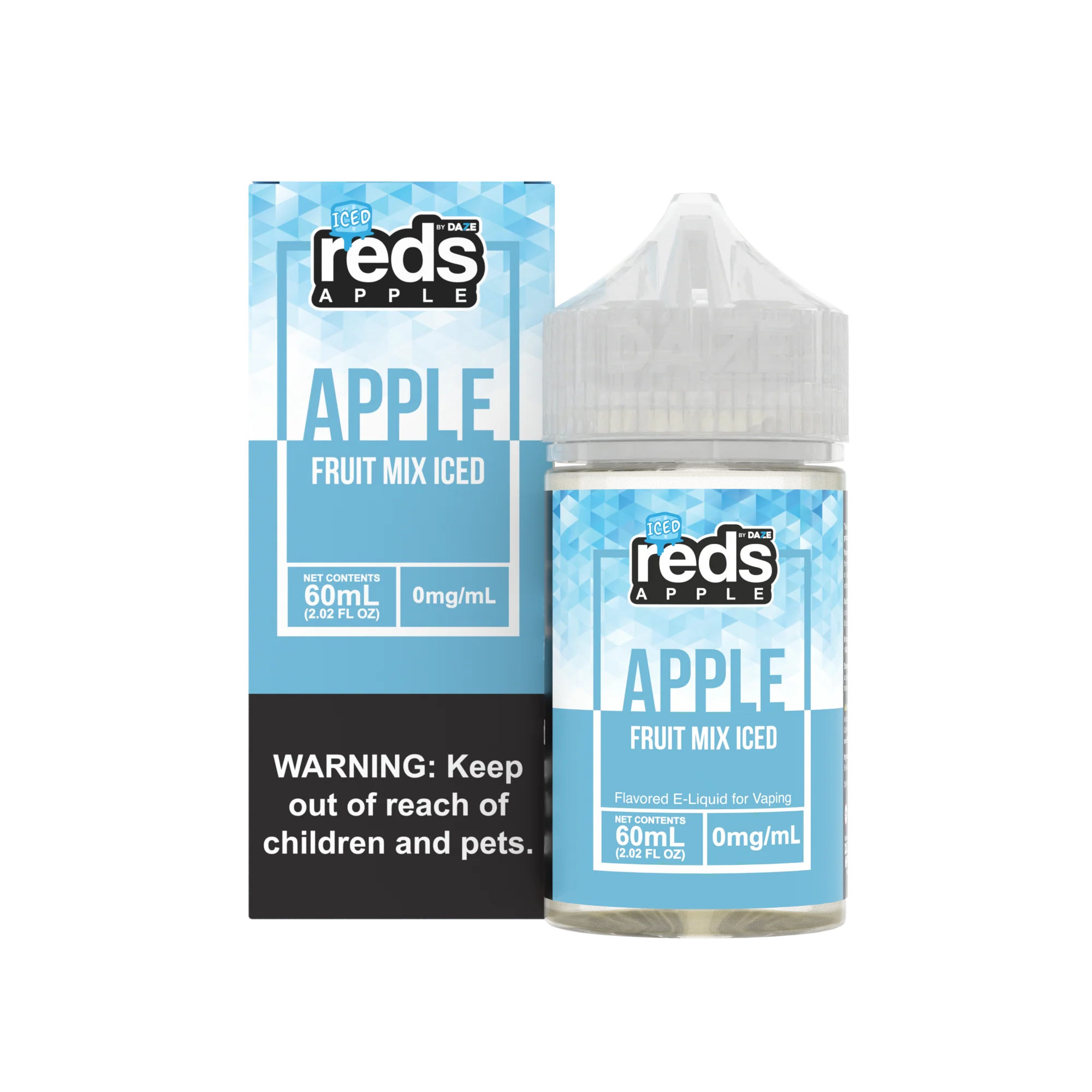 A 60ml bottle of Fruit Mix Iced - Apple Reds 60ml vape juice bottle featuring red apple fruit mix label with icy accents. by Vape4Less.