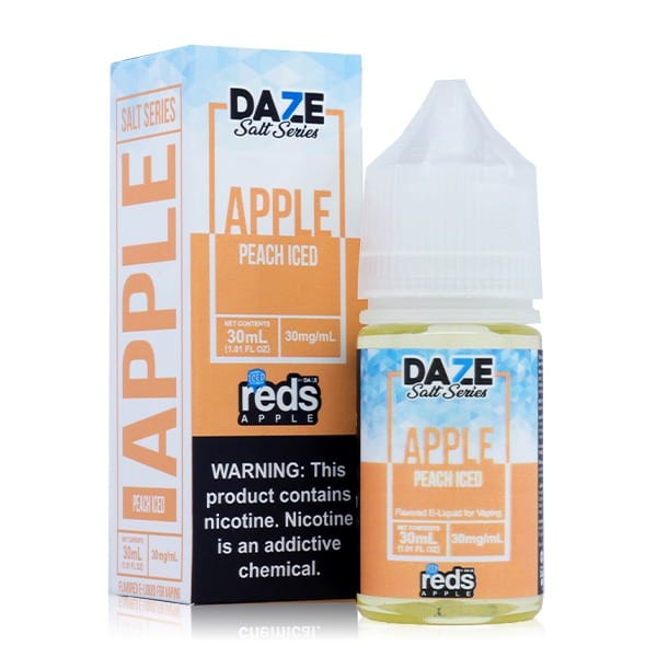 A 30ml bottle of Peach Iced Apple Redsbottle by Vape4Less.