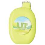 A 16ml Sour Apple UT 50K disposable vape with green apple graphic and full smart screen by Vape4Less.