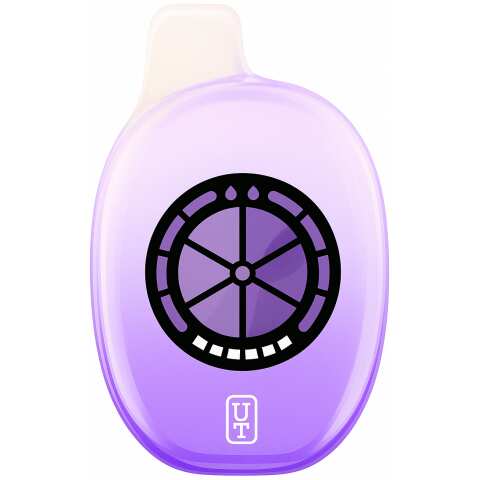 A 16ml Raspberry Grape / Guava UT 50K disposable vape with tropical fruit mix design featuring raspberry, grape, and guava graphics. by Vape4Less.