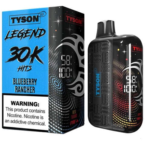 A 16ml Blueberry Rancher Tyson 2.0 Legend 30K disposable vape 30000 puffs sweet sour blueberry hard candy flavor by Vape4Less.