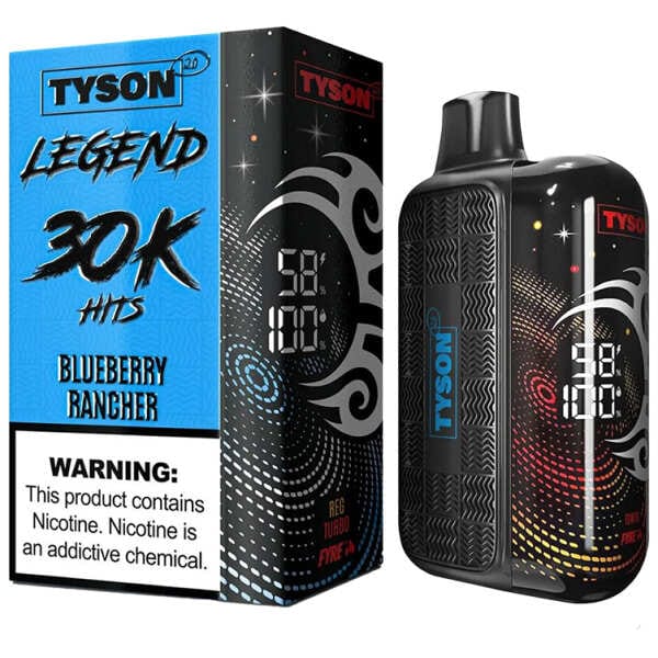 A 16ml Blueberry Rancher Tyson 2.0 Legend 30K disposable vape 30000 puffs sweet sour blueberry hard candy flavor by Vape4Less.