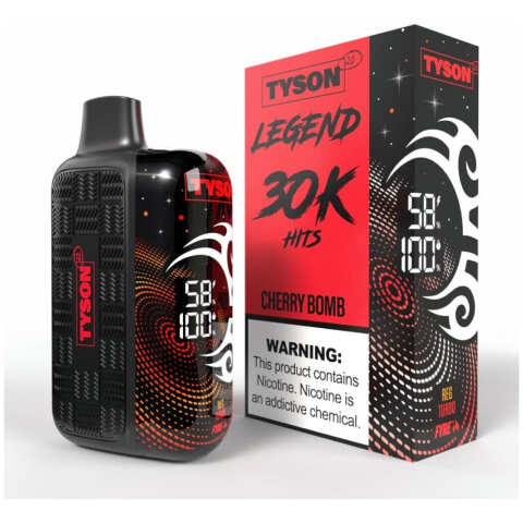 A 16ml Cherry Bomb Tyson 2.0 Legend 30K disposable vape 30000 puffs bold explosive cherry flavor non-menthol by Vape4Less.