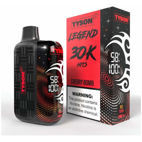 A 16ml Cherry Bomb Tyson 2.0 Legend 30K disposable vape 30000 puffs bold explosive cherry flavor non-menthol by Vape4Less.
