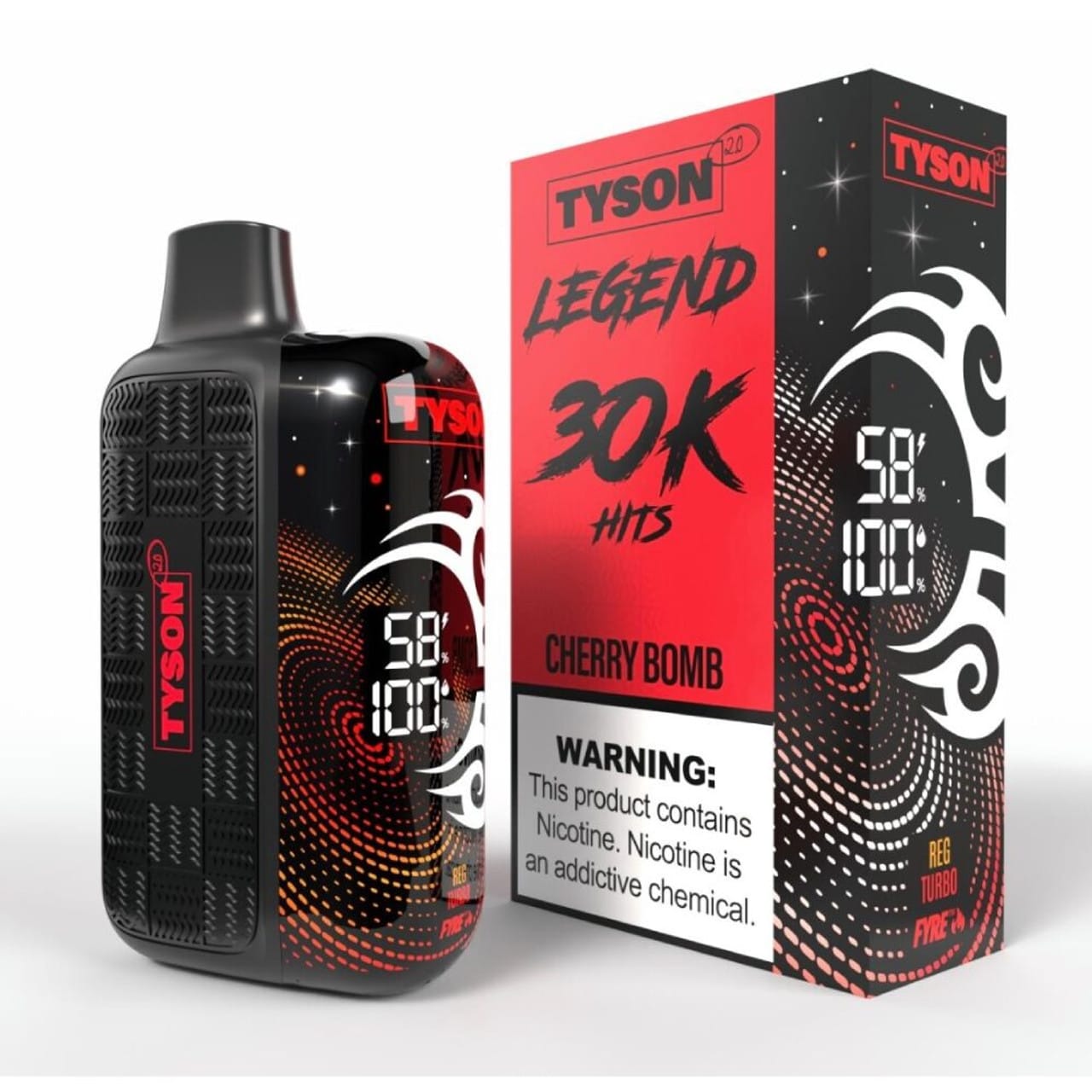 A 16ml Cherry Bomb Tyson 2.0 Legend 30K disposable vape 30000 puffs bold explosive cherry flavor non-menthol by Vape4Less.