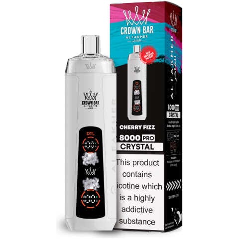 A Cherry Fizz Al Fakher Crown Bar 8000 Pro disposable vape 8000 puffs fizzy cherry soda shisha flavor by Vape4Less.