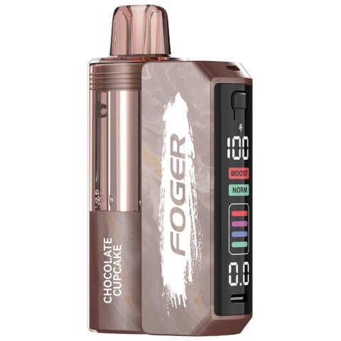 A Chocolate Cupcake Foger Switch Pro Kit 30K showing the detachable pod and power bank by Vape4Less.