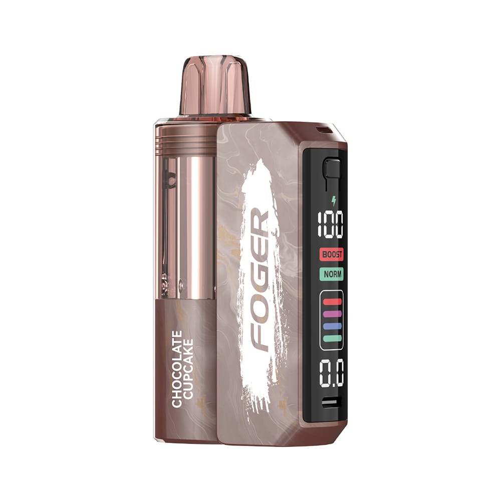 Chocolate Cupcake Foger Switch Pro Kit 30K A Chocolate Cupcake Foger Switch Pro Kit 30K showing the detachable pod and power bank by Vape4Less.