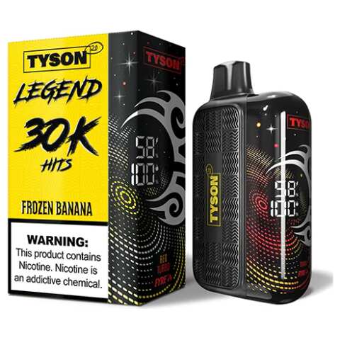 A 16ml Frozen Banana Tyson 2.0 Legend 30K disposable vape 30000 puffs creamy menthol iced banana flavor by Vape4Less.
