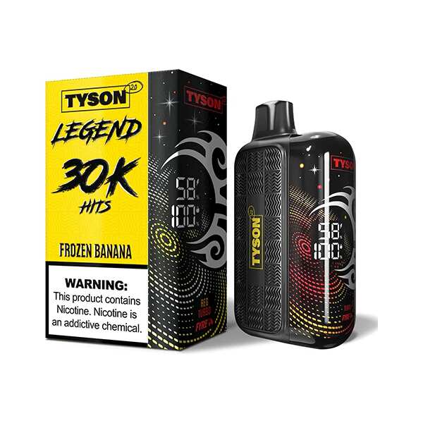 A 16ml Frozen Banana Tyson 2.0 Legend 30K disposable vape 30000 puffs creamy menthol iced banana flavor by Vape4Less.