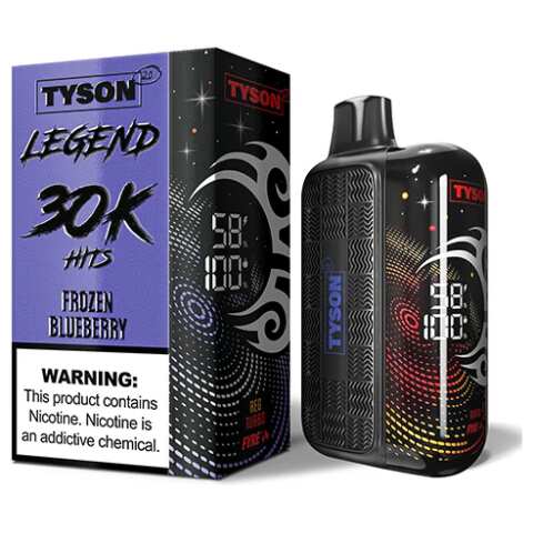 A 16ml Frozen Blueberry Tyson 2.0 Legend 30K disposable vape 30000 puffs sweet tart berry menthol icy flavor by Vape4Less.