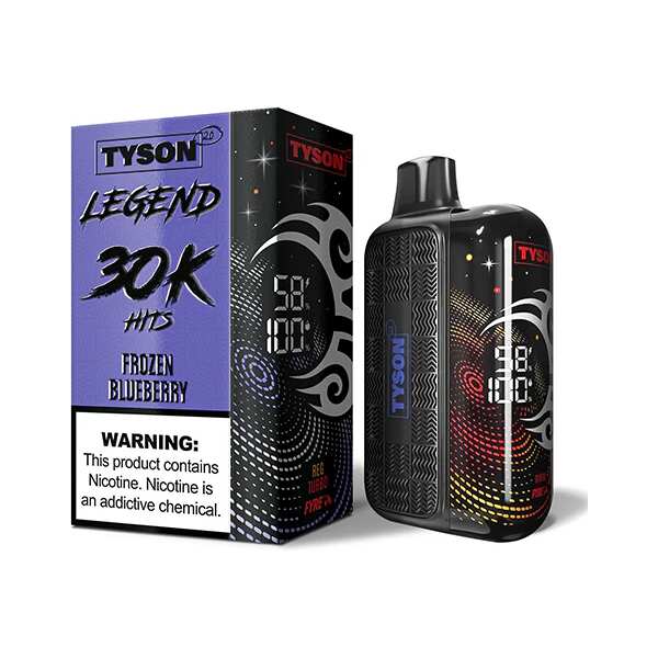 A 16ml Frozen Blueberry Tyson 2.0 Legend 30K disposable vape 30000 puffs sweet tart berry menthol icy flavor by Vape4Less.