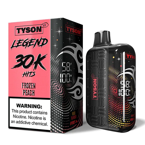 A 16ml Frozen Peach Tyson 2.0 Legend 30K disposable vape 30000 puffs luscious peach menthol icy flavor by Vape4Less.