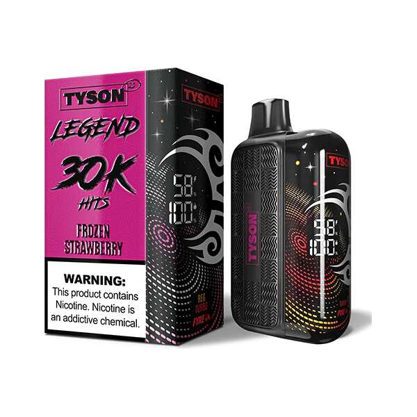 A 16ml Frozen Strawberry Tyson 2.0 Legend 30K disposable vape 30000 puffs sweet ripe strawberry menthol icy flavor by Vape4Less.
