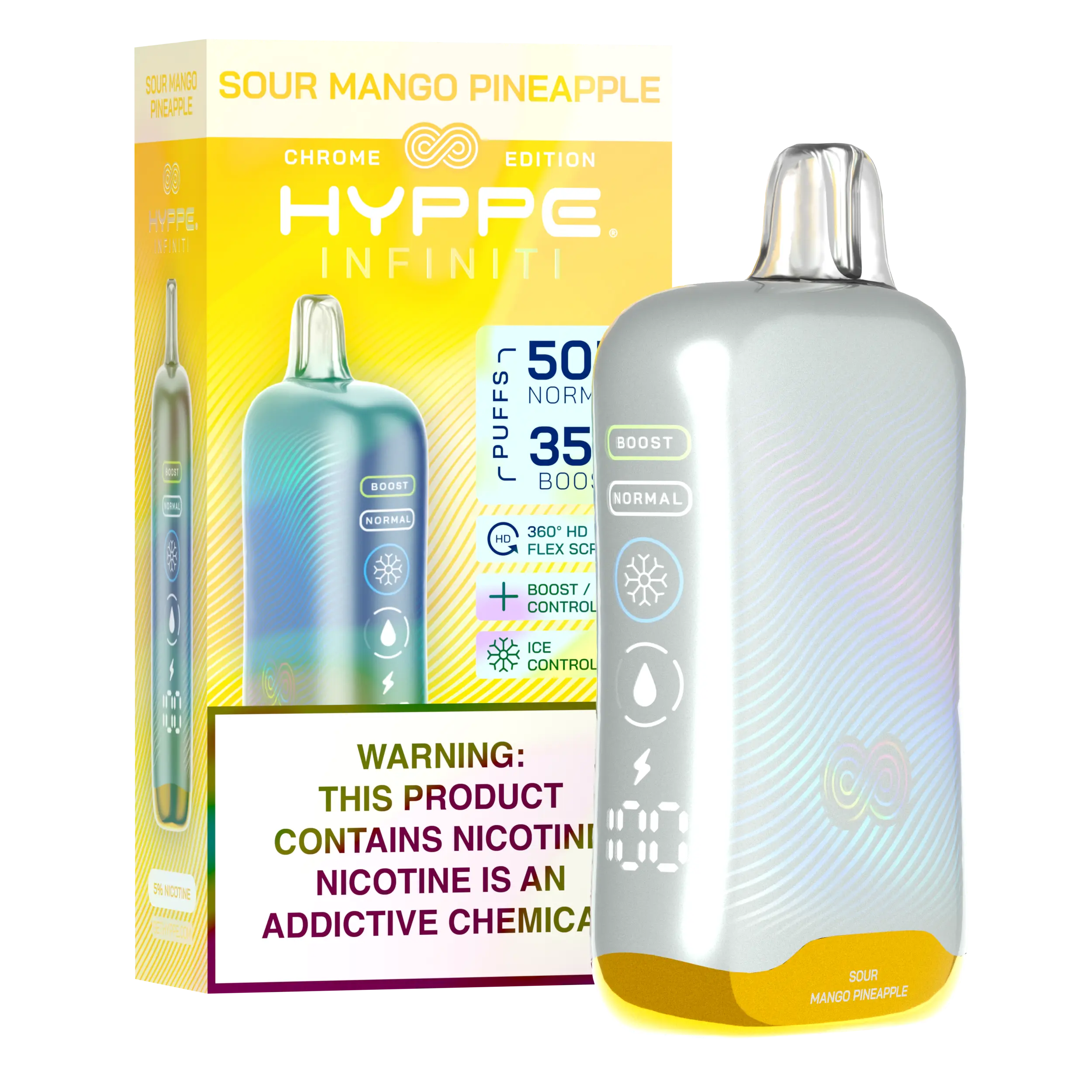 A Sour Mango Pineapple Hyppe Infiniti 50K disposable vape 50000 puffs sour tropical mango pineapple flavor by Vape4Less.