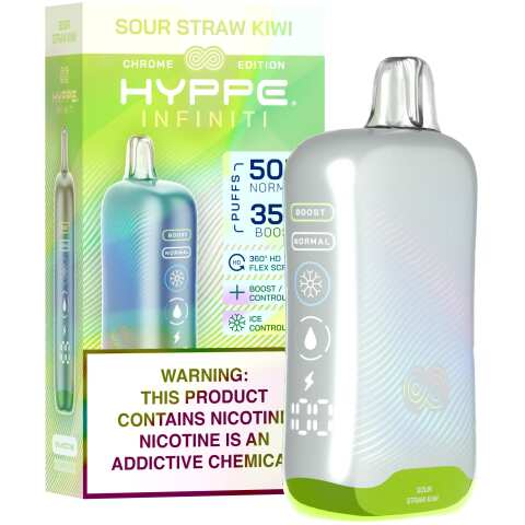 A Sour Straw Kiwi Hyppe Infiniti 50K disposable vape 50000 puffs strawberry kiwi sour candy flavor by Vape4Less.