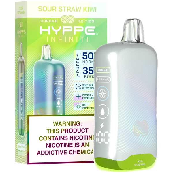 A Sour Straw Kiwi Hyppe Infiniti 50K disposable vape 50000 puffs strawberry kiwi sour candy flavor by Vape4Less.