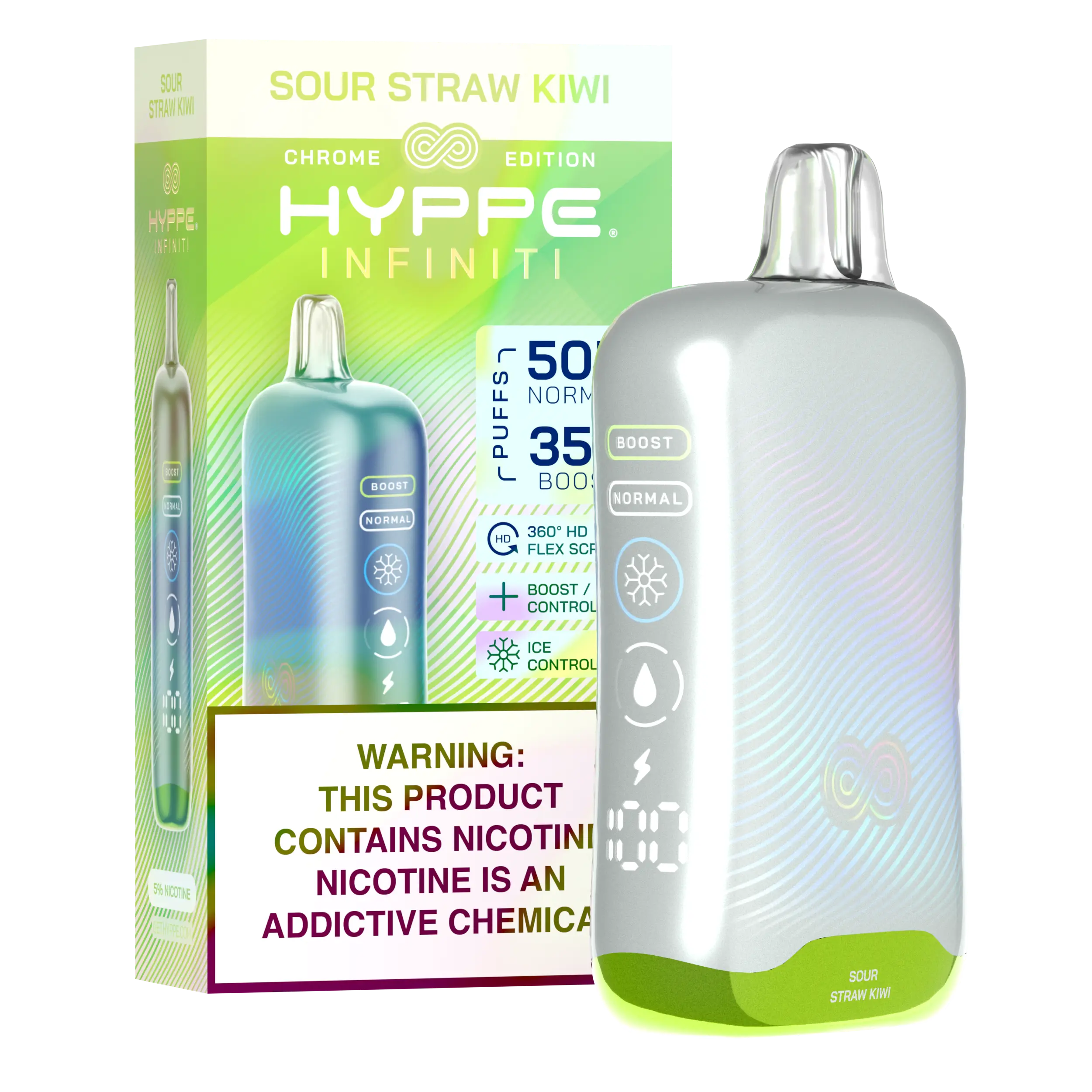 A Sour Straw Kiwi Hyppe Infiniti 50K disposable vape 50000 puffs strawberry kiwi sour candy flavor by Vape4Less.