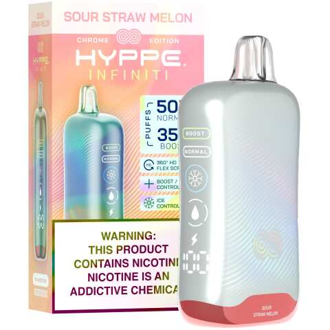 A Sour Straw Melon Hyppe Infiniti 50K disposable vape 50000 puffs watermelon sour candy flavor by Vape4Less.