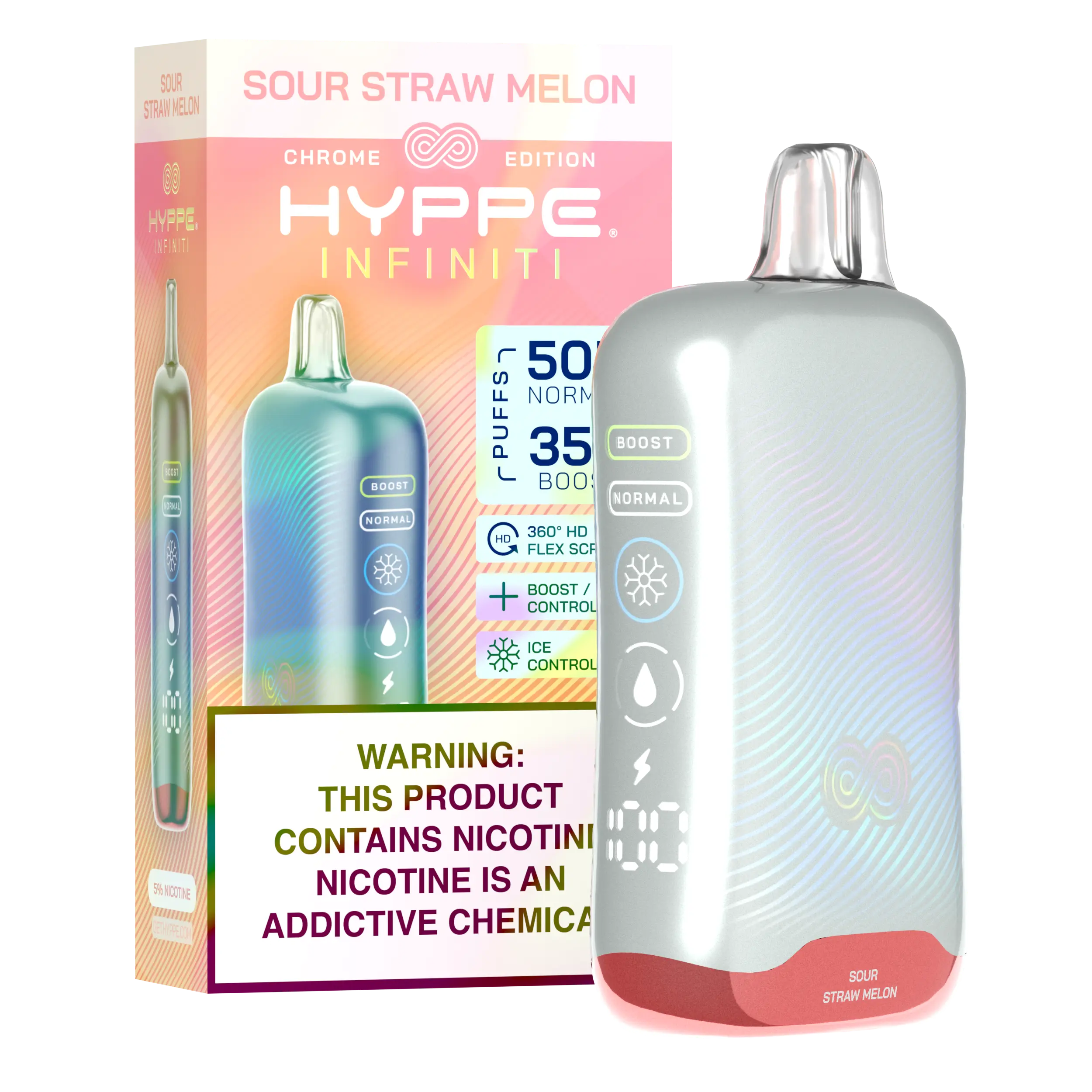 A Sour Straw Melon Hyppe Infiniti 50K disposable vape 50000 puffs watermelon sour candy flavor by Vape4Less.