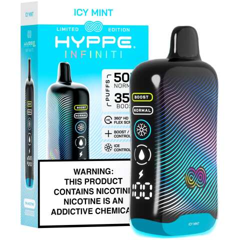 An Icy Mint Hyppe Infiniti 50K disposable vape 50000 puffs maximum menthol clean mint flavor by Vape4Less.