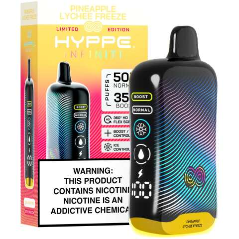 A Pineapple Lychee Freeze Hyppe Infiniti 50K disposable vape 50000 puffs tropical pineapple lychee menthol by Vape4Less.