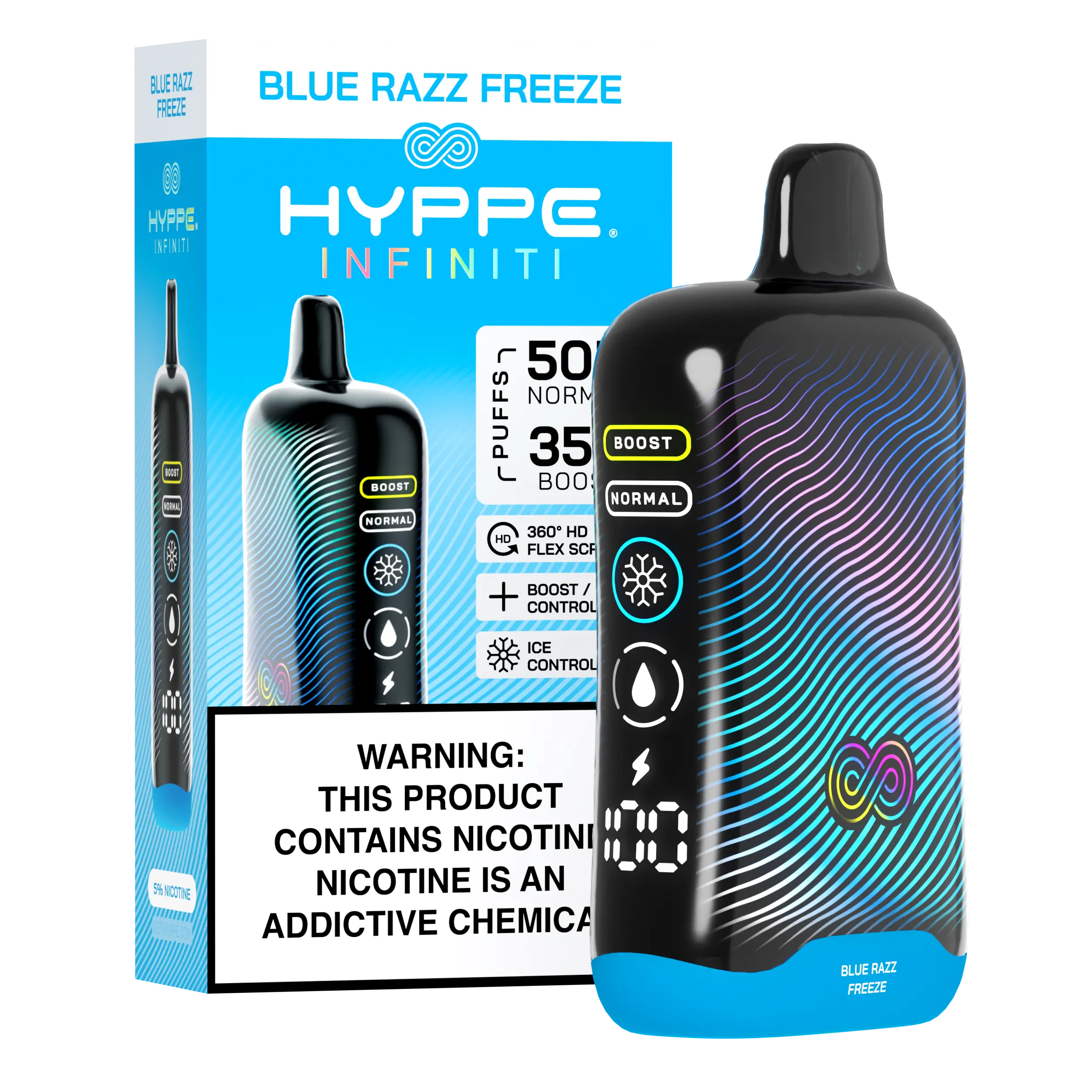 HI - Device+Box - Regular - Blue Razz Freeze A Blue Razz Freeze Hyppe Infiniti 50K disposable vape 50000 puffs blue raspberry menthol flavor by Vape4Less.