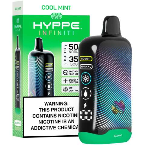 A Cool Mint Hyppe Infiniti 50K disposable vape 50000 puffs clean mint menthol flavor by Vape4Less.
