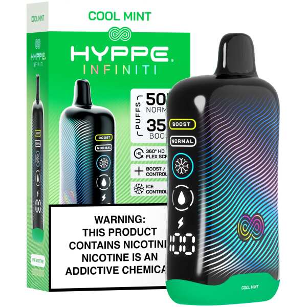 A Cool Mint Hyppe Infiniti 50K disposable vape 50000 puffs clean mint menthol flavor by Vape4Less.