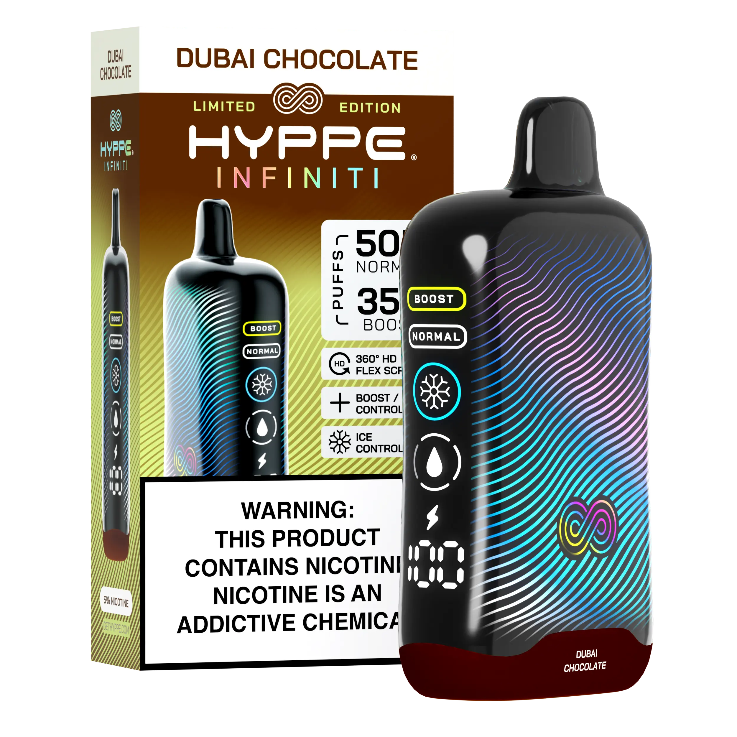 HI – Device+Box – Regular – Dubai Chocolate A Dubai Chocolate Hyppe Infiniti 50K disposable vape 50000 puffs rich milk chocolate flavor by Vape4Less.