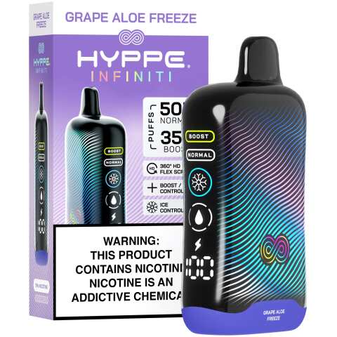 A Grape Aloe Freeze Hyppe Infiniti 50K disposable vape 50000 puffs grape aloe menthol flavor by Vape4Less.