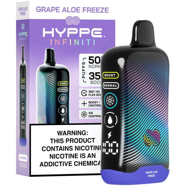 A Grape Aloe Freeze Hyppe Infiniti 50K disposable vape 50000 puffs grape aloe menthol flavor by Vape4Less.
