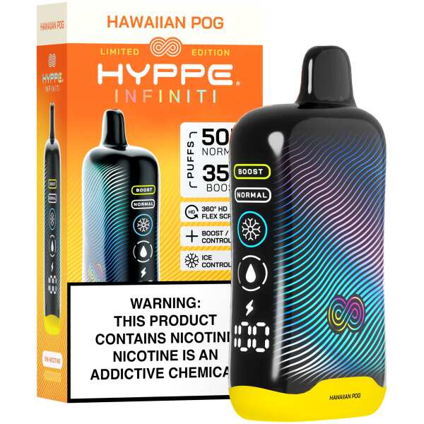 A Hawaiian POG Hyppe Infiniti 50K disposable vape 50000 puffs passion fruit orange guava flavor by Vape4Less.