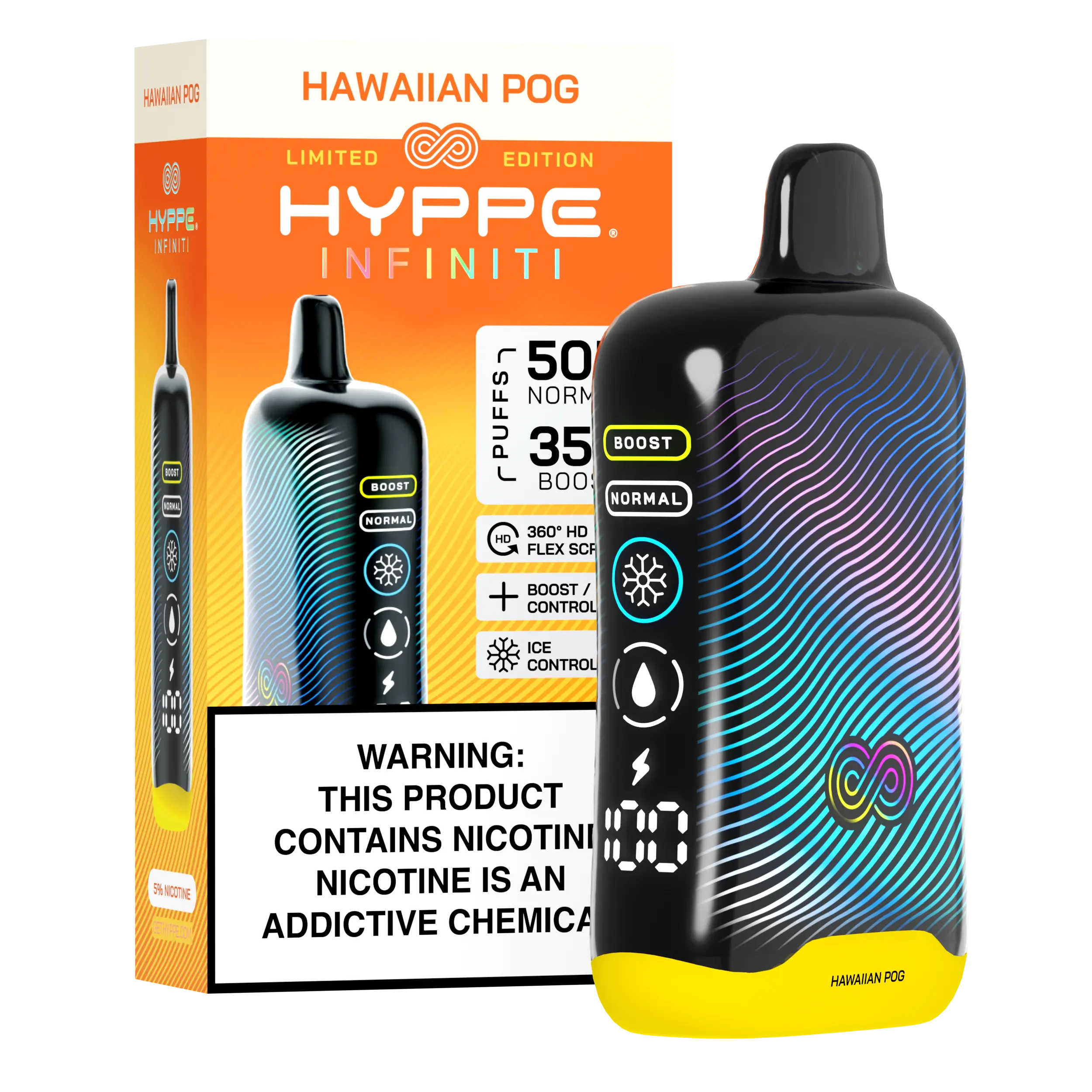 A Hawaiian POG Hyppe Infiniti 50K disposable vape 50000 puffs passion fruit orange guava flavor by Vape4Less.