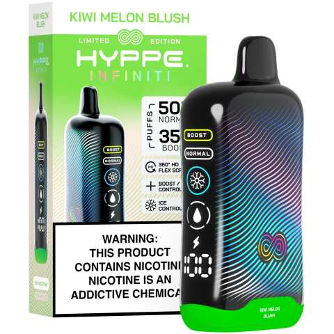A Kiwi Melon Blush Hyppe Infiniti 50K disposable vape 50000 puffs kiwi melon blush fruit flavor by Vape4Less.