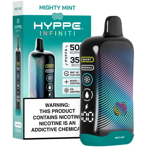 A Mighty Mint Hyppe Infiniti 50K disposable vape 50000 puffs pure mint menthol flavor by Vape4Less.