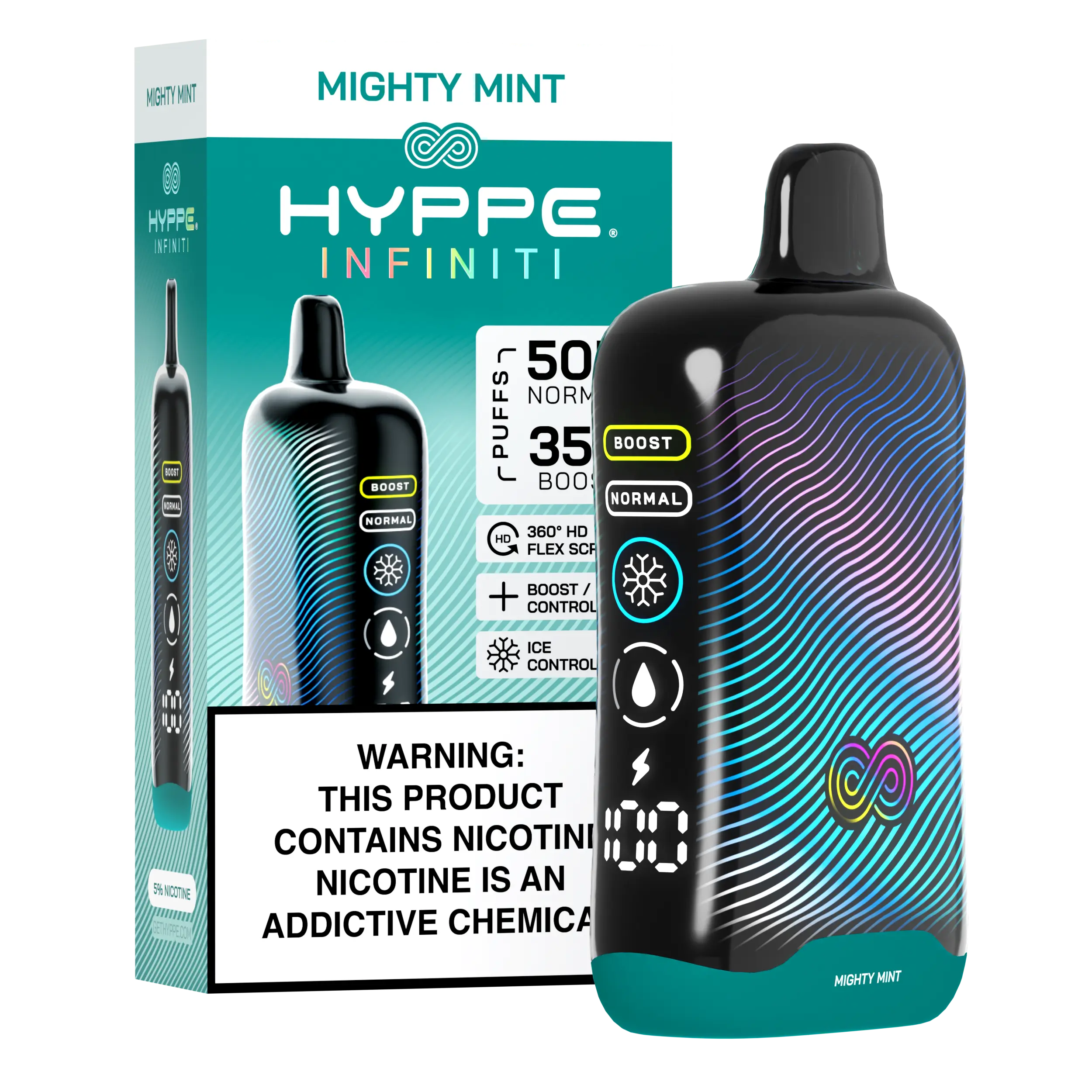 A Mighty Mint Hyppe Infiniti 50K disposable vape 50000 puffs pure mint menthol flavor by Vape4Less.