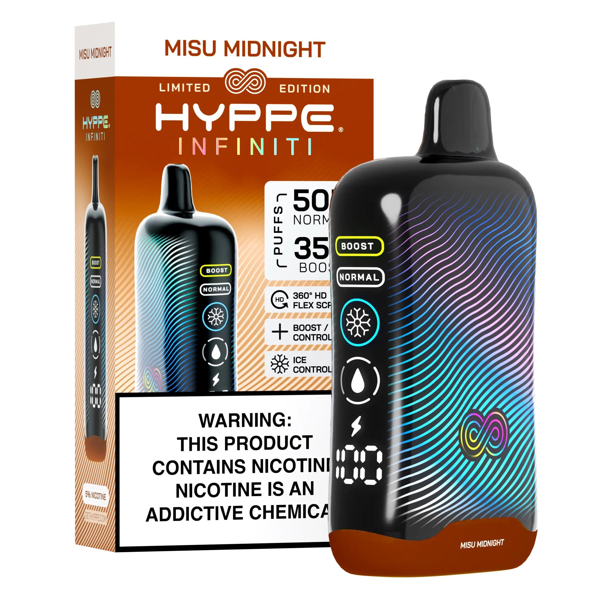 A Misu Midnight Hyppe Infiniti 50K disposable vape 50000 puffs creamy coffee dessert flavor by Vape4Less.