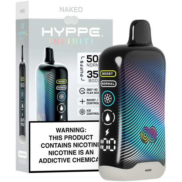 A Naked Hyppe Infiniti 50K disposable vape 50000 puffs unflavored clear taste by Vape4Less.